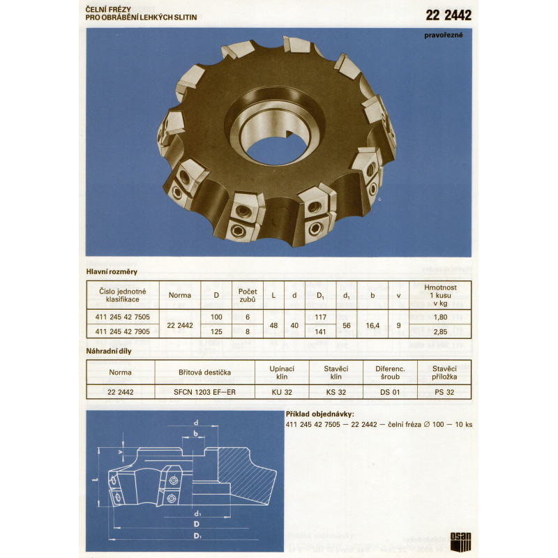 Narex Fréza čelní velmi pozitivní na hliník, pr. 100 mm, ČSN 22 2442, W75SF12