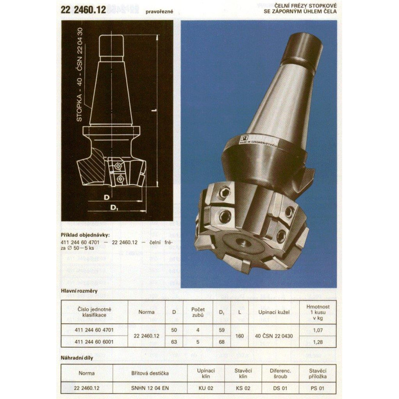 Narex Fréza čelní stopková negativní, pr. 50 mm, ČSN 22 2460.12, B-W75SN12