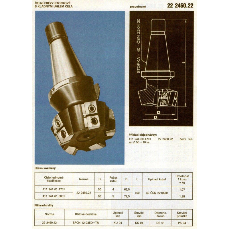 Narex Fréza čelní stopková pozitivní, pr. 50 mm, ČSN 22 2460.22, B-W75SP12