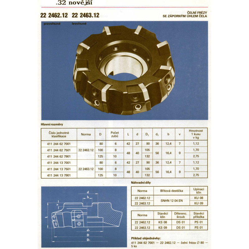 Narex Fréza čelní negativní, pr. 100 mm, ČSN 22 2462.12, W75SN12