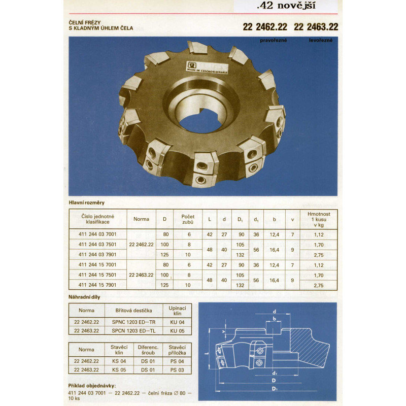 Narex Fréza čelní pozitivní, pr. 100 mm, ČSN 22 2462.22, W75SP12