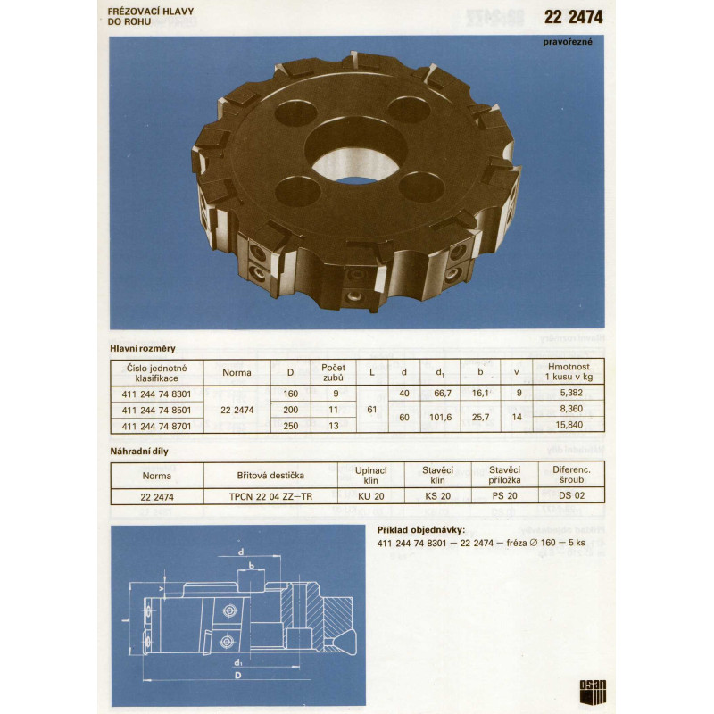 Narex Frézovací hlava rohová, pr. 160 mm, ČSN 22 2474, W90-TP22